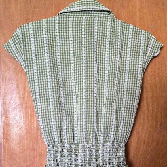 Max Studio green and white checked blouse - Picture 2 of 2